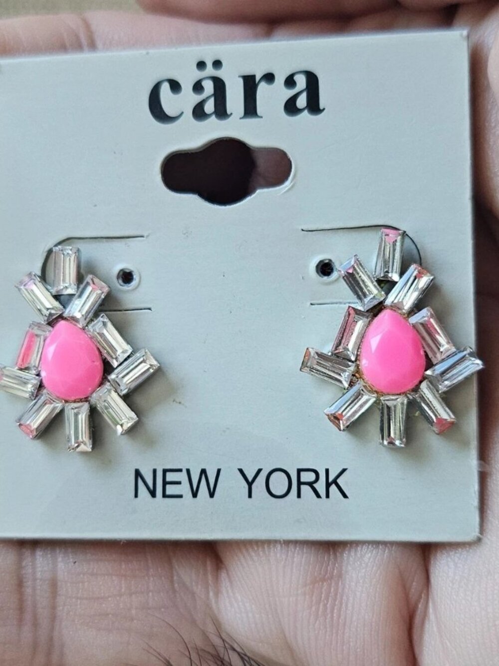 Cara New York Women Earrings Fuschia Bead Crystals Accent Stud Fashion Jewelry